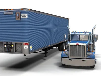 Peterbilt 359 industrial dry trailer Low-poly 3D model