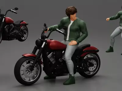 Separated - Young man sitting on his motorbike 3D print model