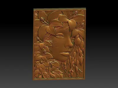 1 girl and flower CNC Relief Model 3D print model