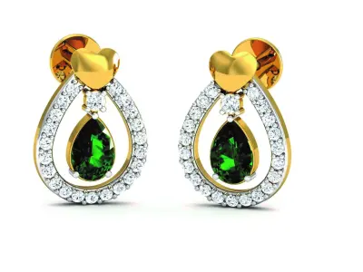 Solitaire Pear Diamond Earrings 3DM STL OBJ FBX Render Details 3D print model