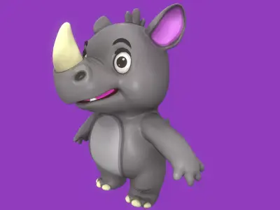 Rigged Grey Cute Playful Rhino Low-poly 3D model