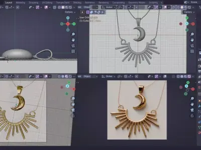 Gold Sun and Moon Pendant Set Low-poly 3D model