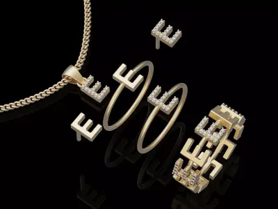 Letter E eaant ring   printable jewelry 3D mrring pendodel 3D print model