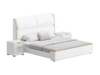 Elegant White Pine Wood Panel Bed 3D model