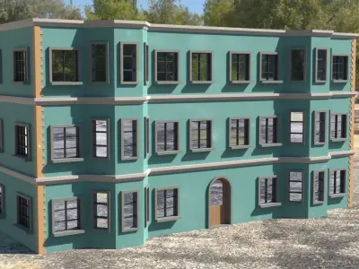 Building 3D model with windows and balconies Low-poly 3D model