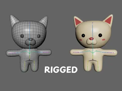 Chubby Cat Animated for Games Low-poly 3D model