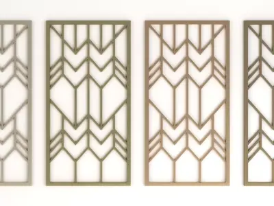 Decorative gold plaster partition screen with geometric pattern 3D model 4