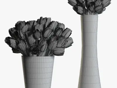 Tulips realistic two vases with 3D model