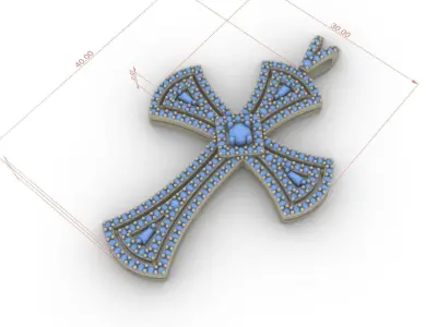 Diamond Cross Pendant Luxury Jewelry Necklace 3D print model