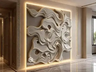 modern panel wall decor set wall relief mural CNC 95 3D model
