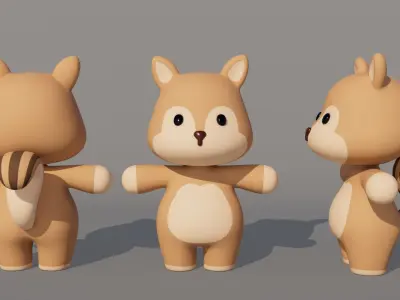 Rigged Cartoon Squirrel Low-poly 3D model