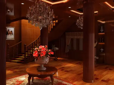 Classic Wooden Living Room 3D model