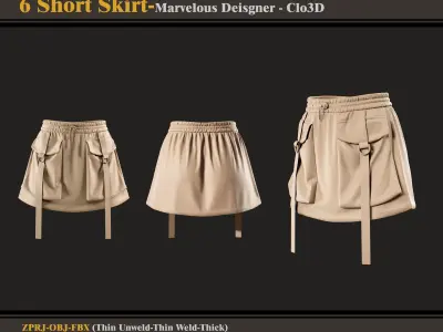6 Short Skirts-Marvelous Designer-Clo3D -ZPRJ - FBX - OBJ 3D model