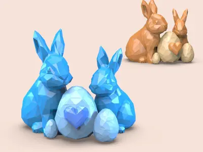 Low Poly Easter Bunny Decor Easter Bunny Set Egg Heart Detail Free 3D print model