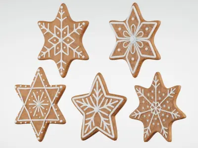 Gingerbread Christmas Cookie - Snowflake 3D Model Collection