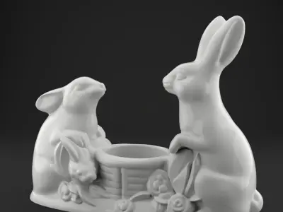 Cute Bunny Planter 3D STL File for Easter and Home Decor 3D print model