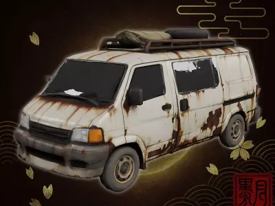 Rusty Survivor Van Abandoned Vehicle Game Ready PBR Model Low-poly 3D model