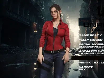 Claire redfield full rigged - game ready - animated 3D model