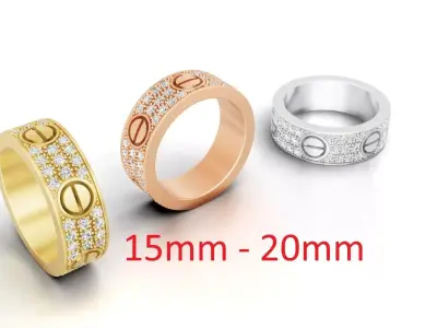 LOVE Ring Classic paved 15mm-20mm 3D print model