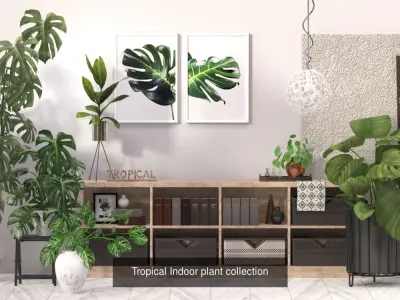 Indoor Leaf Tropical Plants Metal Frame Planter pot  3D Model Collection