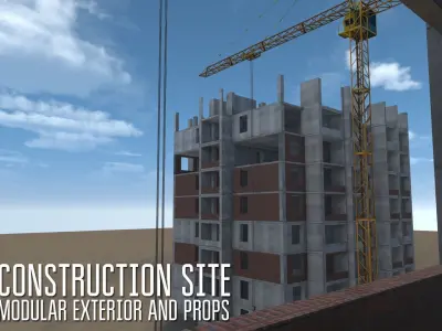 Construction site - modular exterior and props Low-poly 3D model