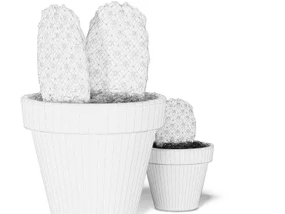 Cactuses in Black Pots 3D Model 3D model