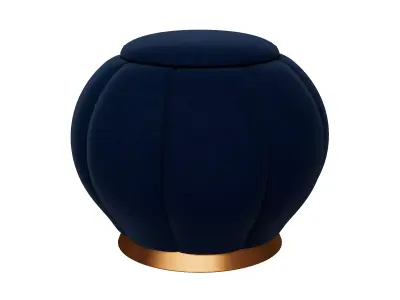 Curved Blue Velvet Ottoman 3D model