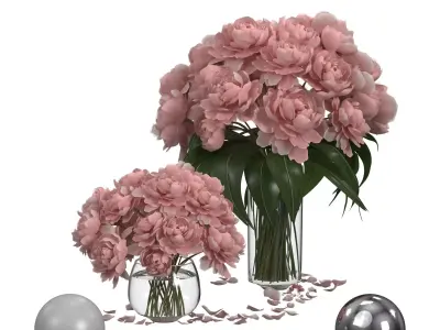 pastel peonies 2 vases 3D model