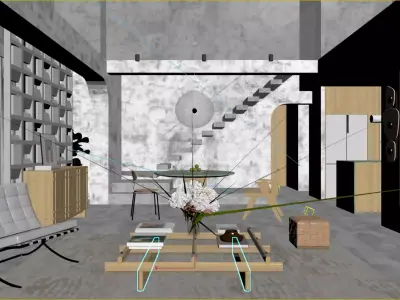 Mid Century interior scene 3D model