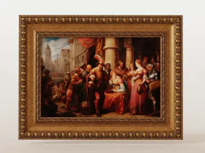 Antique frame with oil painting 3D model