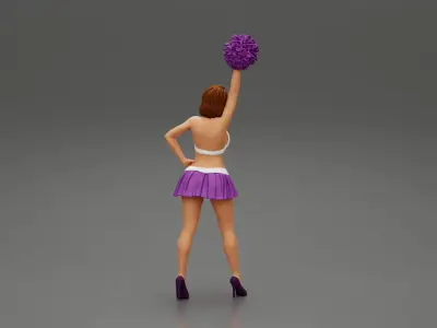 Young girl shaking pom poms 3D print model