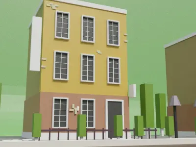 low poly simple cartoon game building Free 3D model