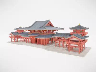 Japanese Temple Low-poly 3D model