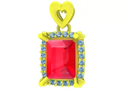 Luxury Rectangular Gemstone Pendant with Heart Bail 4703 3D print model