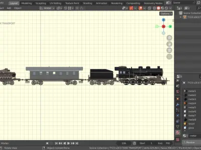 TY-23 Train Tank Transporter Base Mesh Model Low-poly 3D model