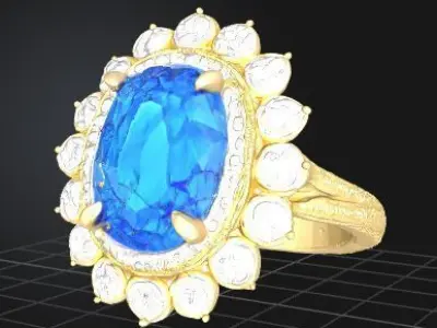 Royal Midnight Sapphire Ring  Luxury Oval Engagement Ring 3D print model