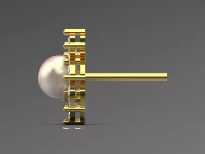 Gold flower design stud earring with pearl diamonds  modelpe0046 3D print model