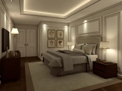 Contemporary Luxury low poly Villa Bedroom Interior Low-poly 3D model