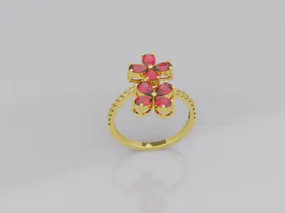  Exquisite Floral Ruby Ring  Elegant Jewelry Design 3D print model