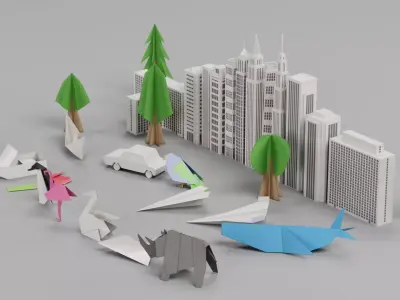 Huge Paper Models Collection Low-poly 3D model