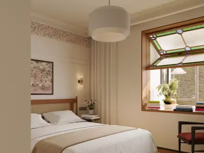 Warm Classic Bedroom with Cozy Double Bed 3D model