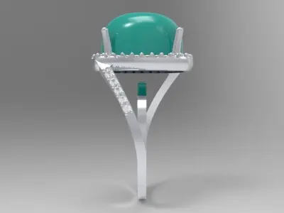 Gold Ring with Turquoise Cabochon and Accent Stones Free 3D print model