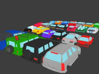24 Car Pack Low-poly 3D model