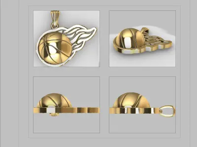 3D Flaming Basket Ball Pendant Charm Necklace Jewelry 3D 3D print model