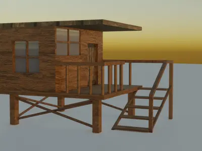 3D wooden cabin or beach hut game ready Free low-poly 3D model