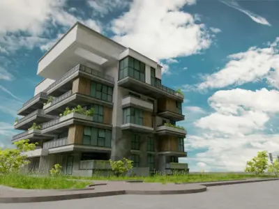 Modern Apartment Building 3D Model 3D model