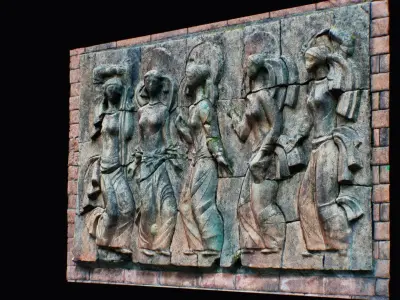 Bas-relief Wall Decor Bas Relief Art Young Woman Dancers 3D model