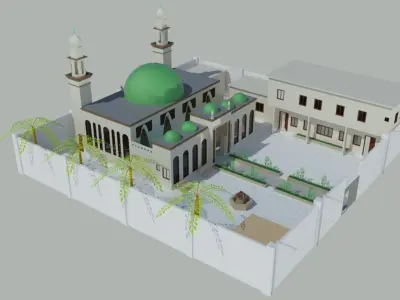 Grand Mosque with School and Library   Low-poly 3D model