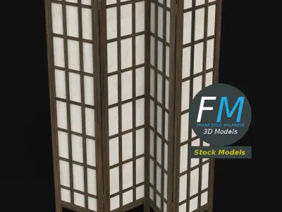 Wood and paper room divider 3D model