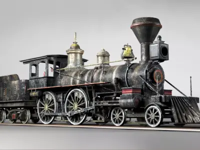 American Steam Locomotive Engine Low-poly 3D model